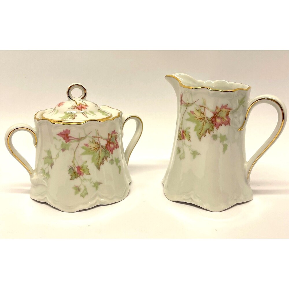 Hutschenreuther Selb Bavaria Maple Leaf 7578 Creamer Sugar Set Pasco Gold Trim